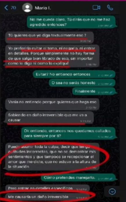 Mario Irivarren reconocería que agredió a Vania Bludau en nuevos chats de WhatsApp