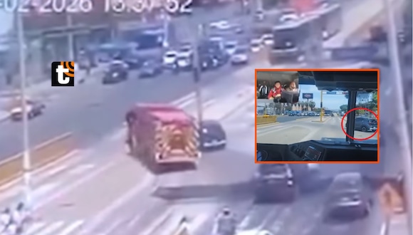 TROME- ¡Milagro en Chorrillos! Camión de bombero evita tragedia tras imprudencia de taxista en vía del Metropolitano