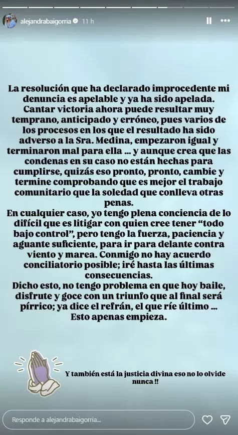 Comunicado de Alejandra Baigorria.