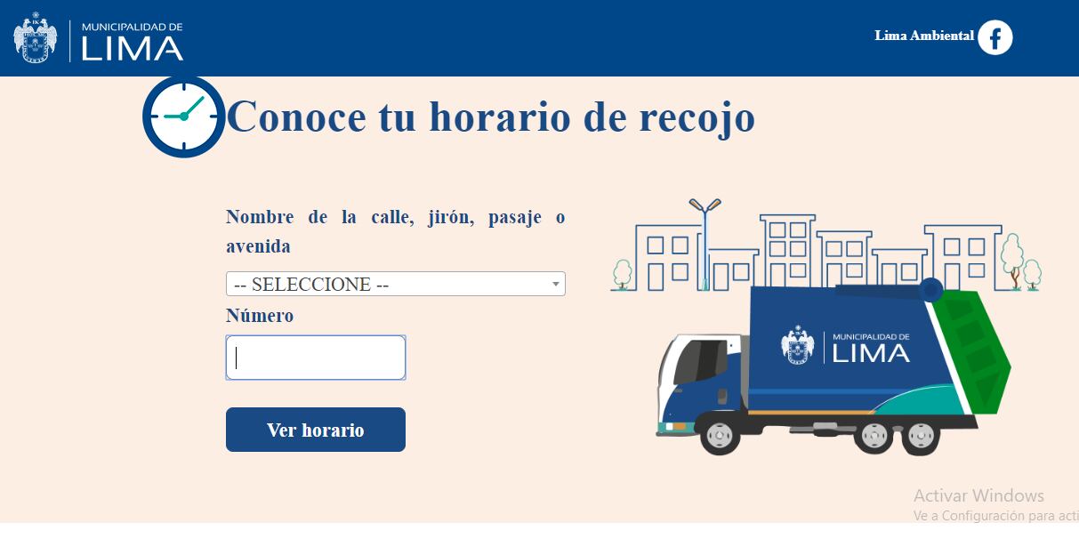 Una vez dentro de la página, encontrarán la opción para seleccionar su calle, jirón, pasaje o avenida en el buscador. (Foto captura)