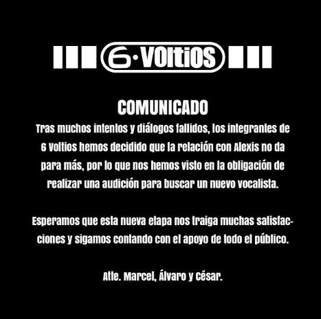 Comunicado de 6 Voltios anunciando la salida de Alexis Korfiatis.
