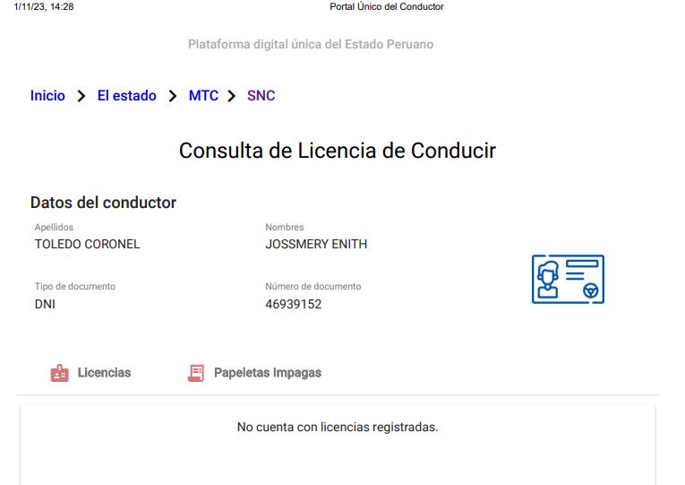 Jossmery Toledo no tiene licencia de conducir