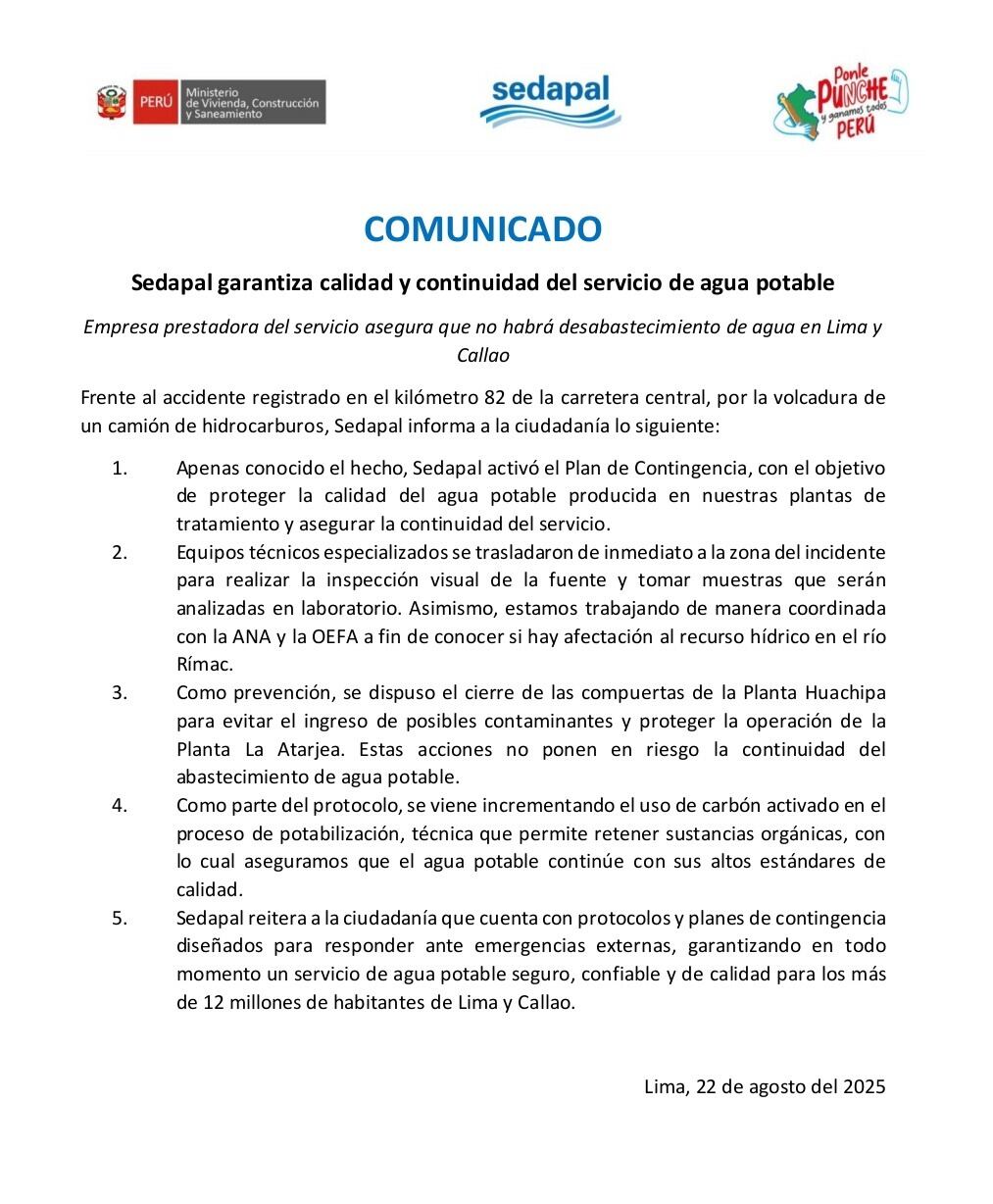 Comunicado de Sedapal.