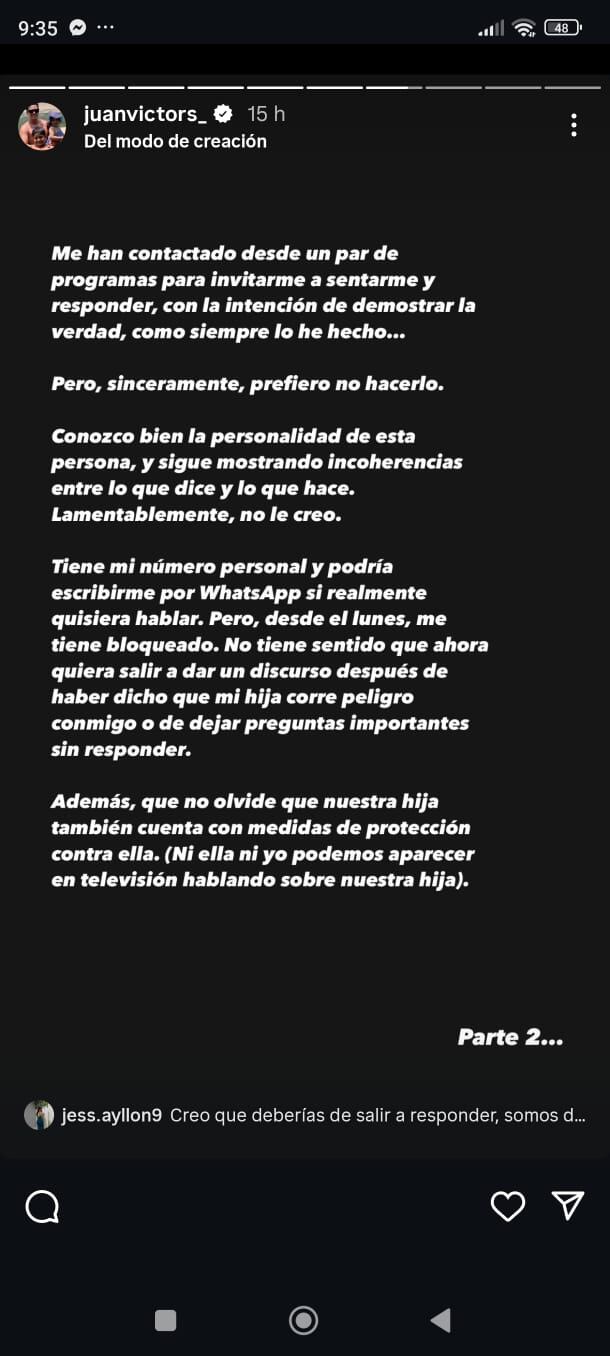 Juan Víctor dice que Andrea San Martín lo tiene bloqueado y cuestiona su actitud conciliadora.