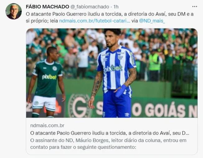 Paolo Guerrero y su mal presente en el Avaí del Brasileirao. Foto: Captura.