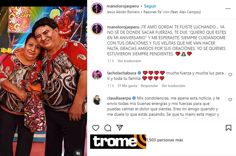 Manolo Rojas apenado por la muerte de su madre