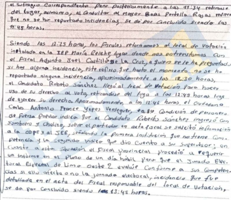 Fiscalía levantó acta contra Roberto Sánchez por votar con sombrero. Foto: Perú21
