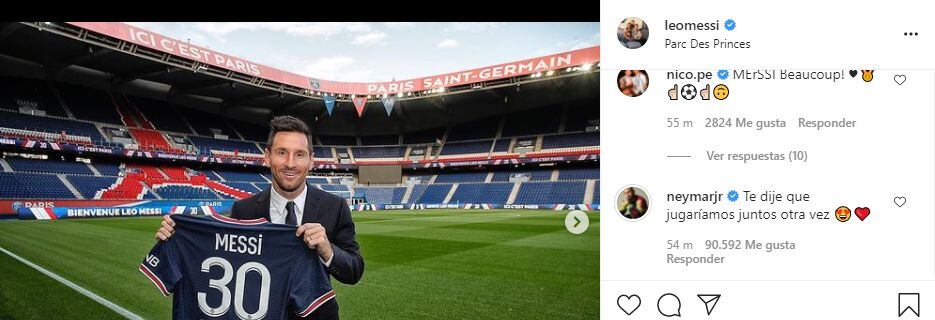 El comentario de Neymar en el post de Lionel Messi. (Foto: Instagram)
