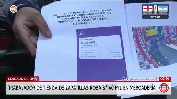 Trabajador roba S/140 mil en zapatillas en Cercado de Lima. Foto: América Noticias