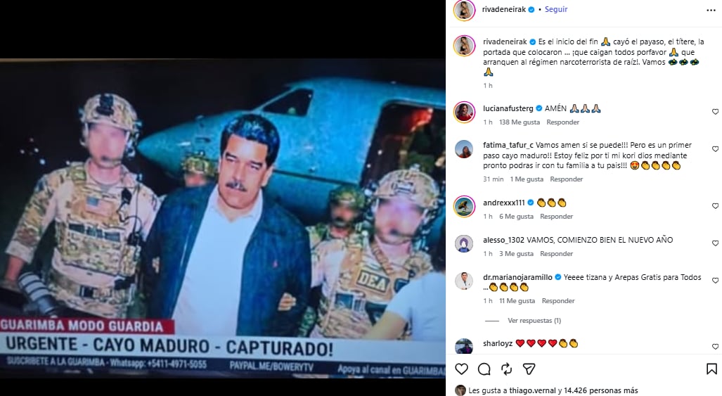 Korina Rivadeneira celebra caída de Maduro