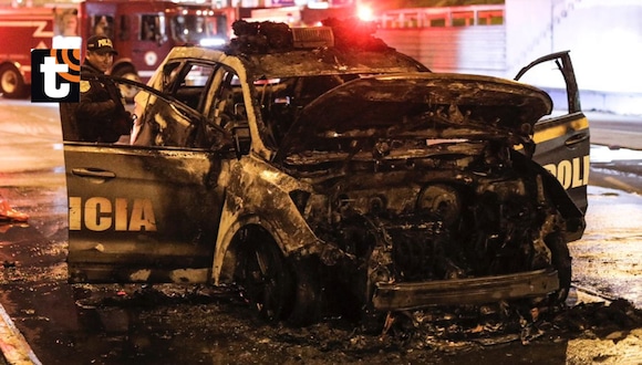 TROME - Pánico en San Isidro: patrulla policial se incendia en la Vía Expresa y efectivos se salvan de morir quemados