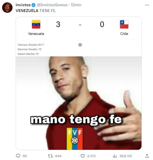 Usuarios de Twitter reaccionaron con divertidos memes a victoria de Venezuela sobre Chile