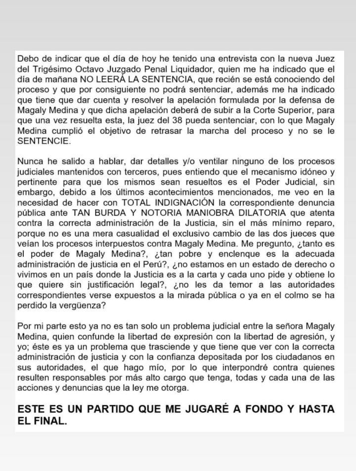 Segunda parte del comunicado de Jefferson Farfán