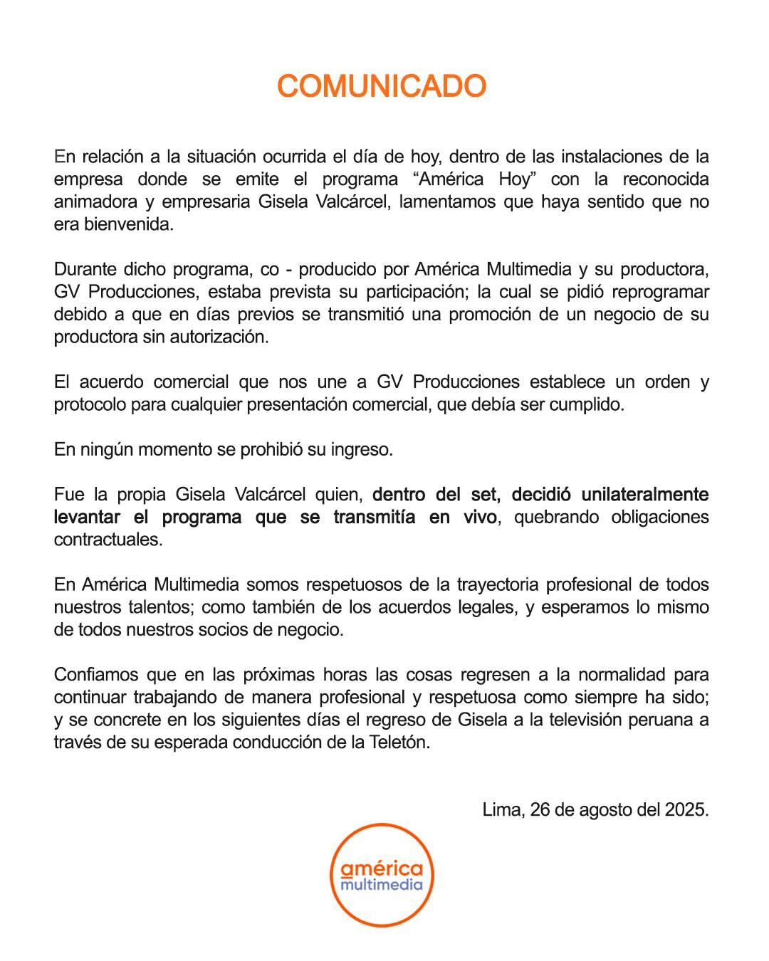 Canal se pronuncia tras polémica de Gisela Valcárcel. (Foto: Redes sociales)