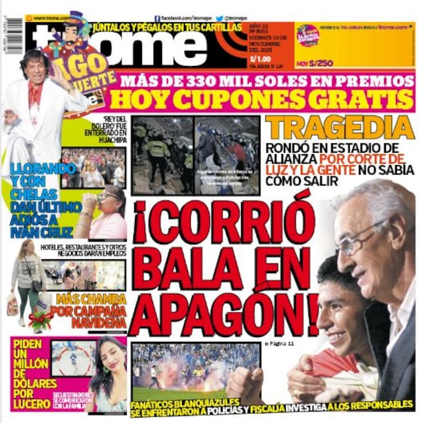 Portada impresa de Trome del viernes 9 de noviembre de 2023