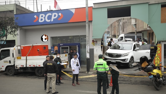 Delincuentes asaltaron agencia BCP de El Agustino y abandonaron el vehículo en el que huyeron. Fotos Britanie Arroyo/@photo.gec