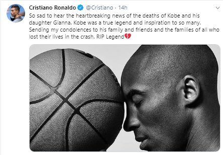 El mensaje de Cristiano Ronaldo por la muerte de Kobe Bryant.