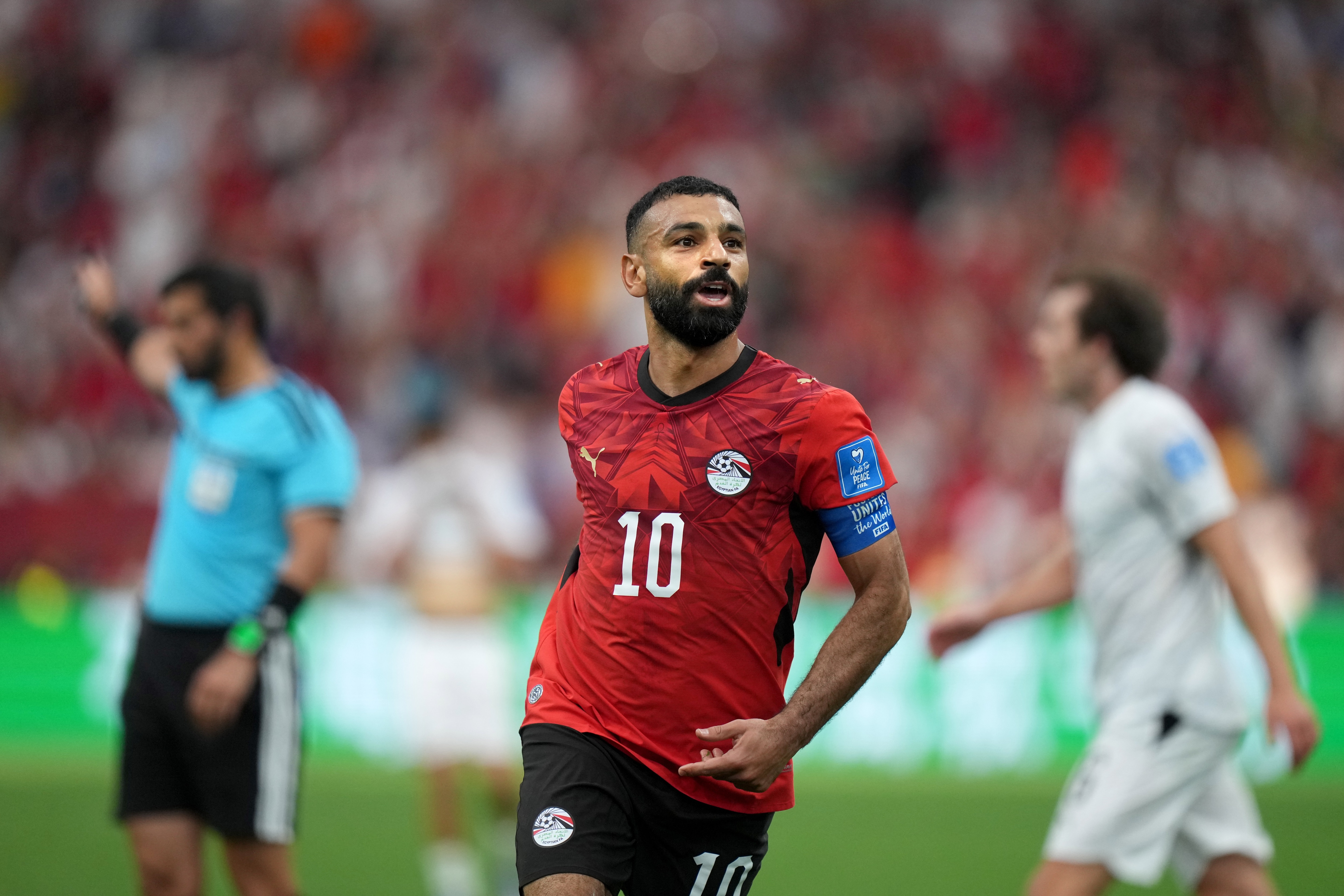 Mohamed Salah anota su primer tanto en el Mundial 2026. (Darryl Dyck/The Canadian Press via AP)
