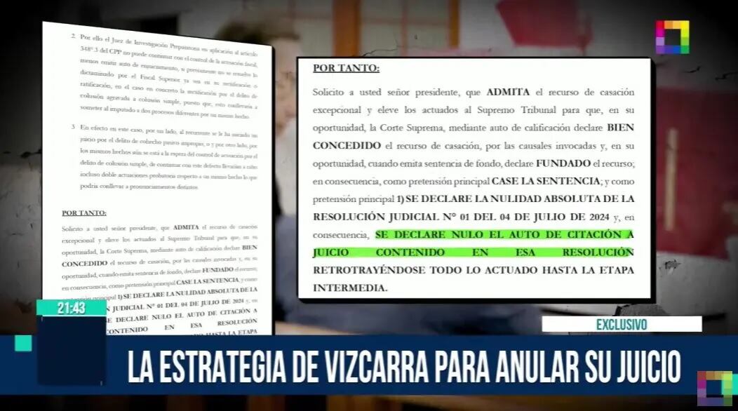Otro extracto del documento en el que se admite a trámite el recurso de casación de Martín Vizcarra. Esto está a cargo de la Sala que preside el juez César San Martín. (Foto: Willax)