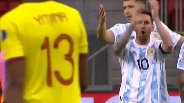 Lionel Messi y el grito a Yerry Mina que se hizo viral. (Captura: TyC Sports)