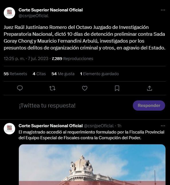 Poder Judicial brinda detalles de la detención de Goday y Fernandini.