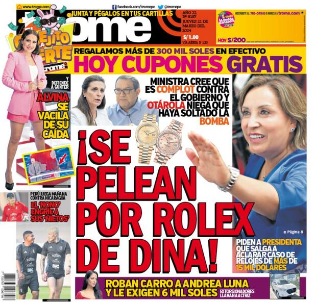Portada impresa de Trome del jueves 21 de marzo de 2024