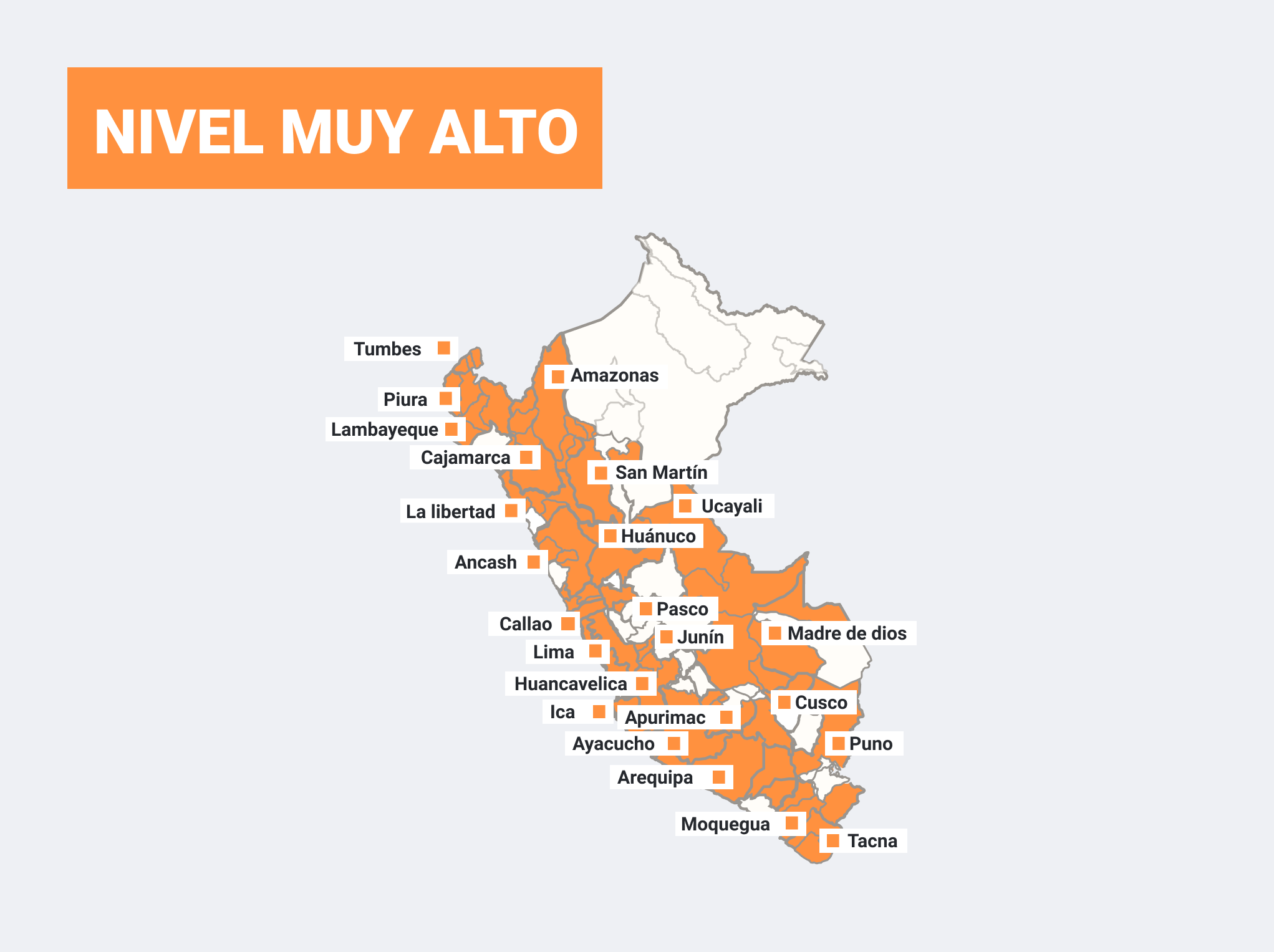 Las provincias que se encuentran en nivel de alerta muy alto. (Foto: Gob.pe)