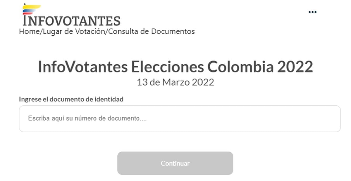 El recuadro en el que debes ingresar tu número de documento para saber dónde sufragar en las elecciones legislativas del 13 de marzo en Colombia (Foto: Registraduría Nacional del Estado Civil de Colombia)