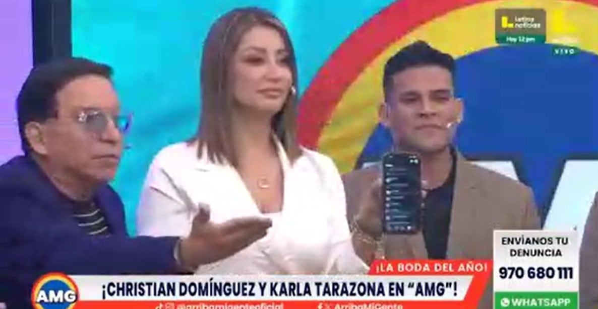 Karla Tarazona y Christian Domínguez en 'Arriba mi gente'.