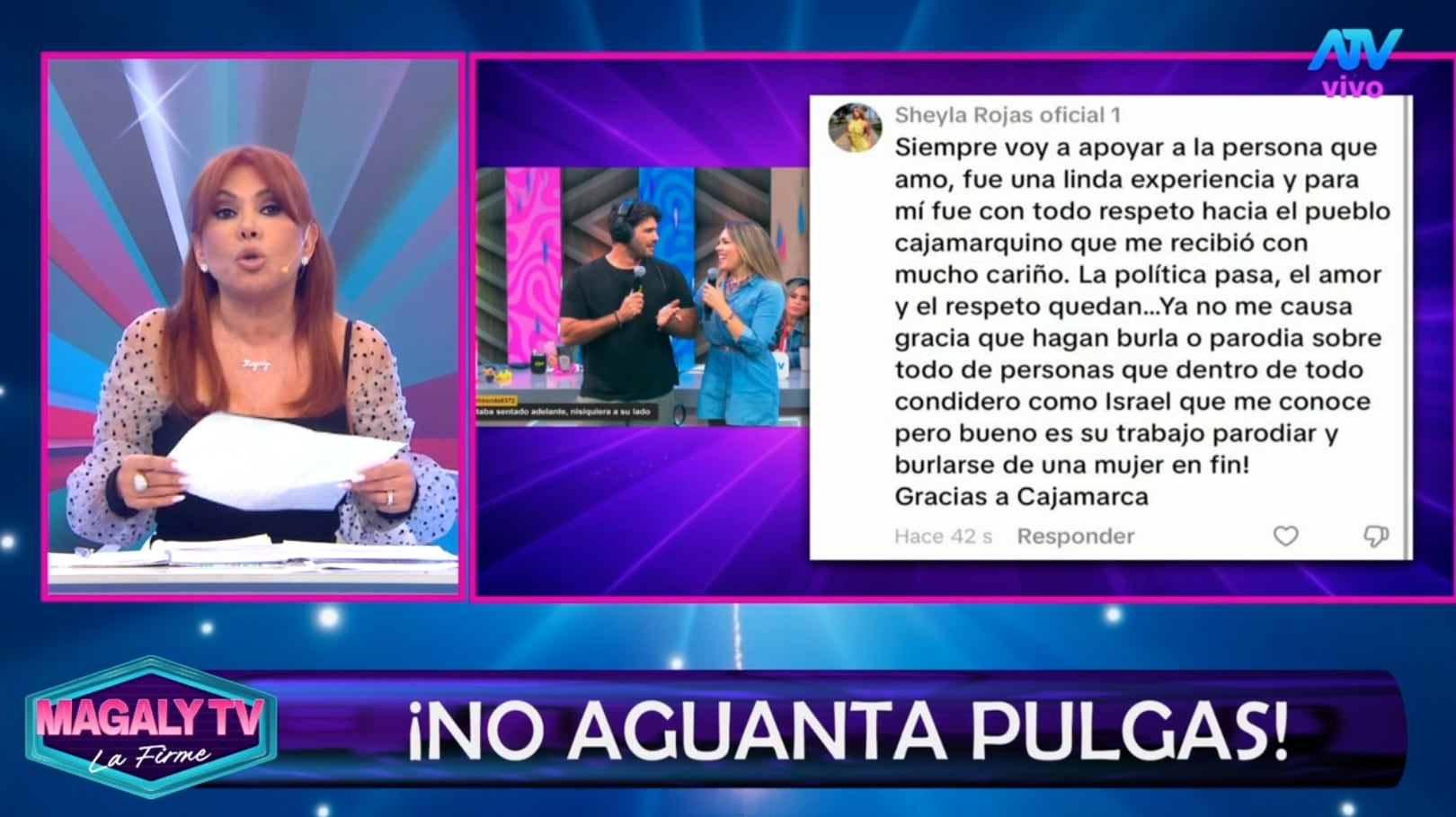 Sheyla Rojas no 'aguanta pulgas' tras parodia de Israel Dreyfus y Luciana Roy sobre Joaquín Ramírez y ella.