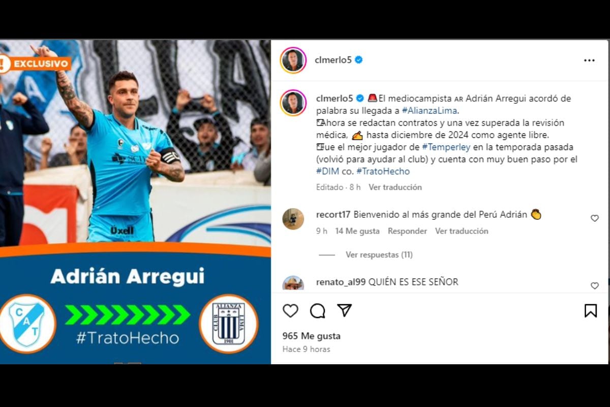 Periodista César Luis Merlo lo confirmó desde sus redes sociales (@cmerlo5)