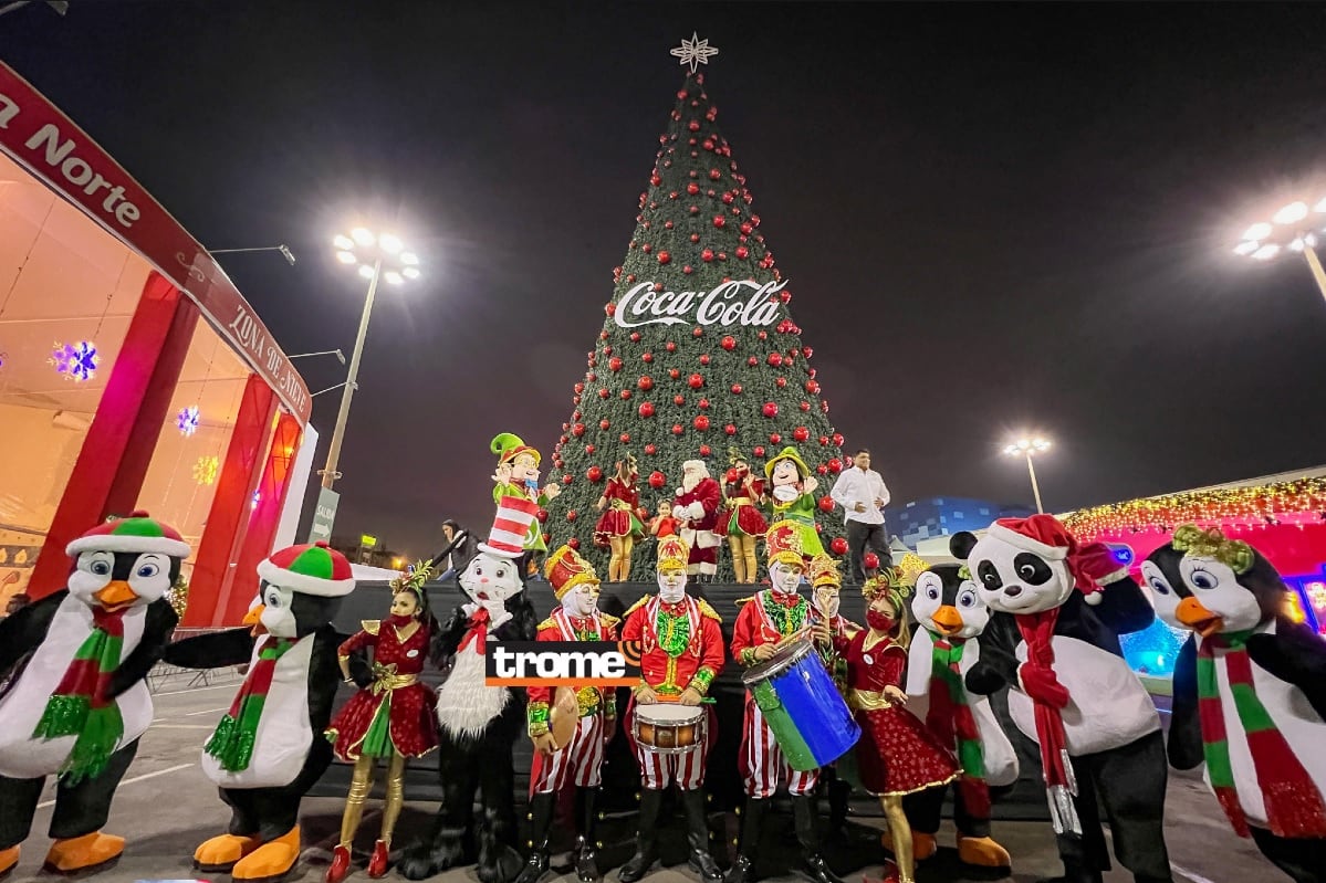 Entre las diversas atracciones navideñas no puede faltar el árbol de Navidad. Estos días será el encendido de los más grandes que hay en centros comerciales. (Compos. Isabel Medina / Plaza Norte / Mall del Sur / Trome).