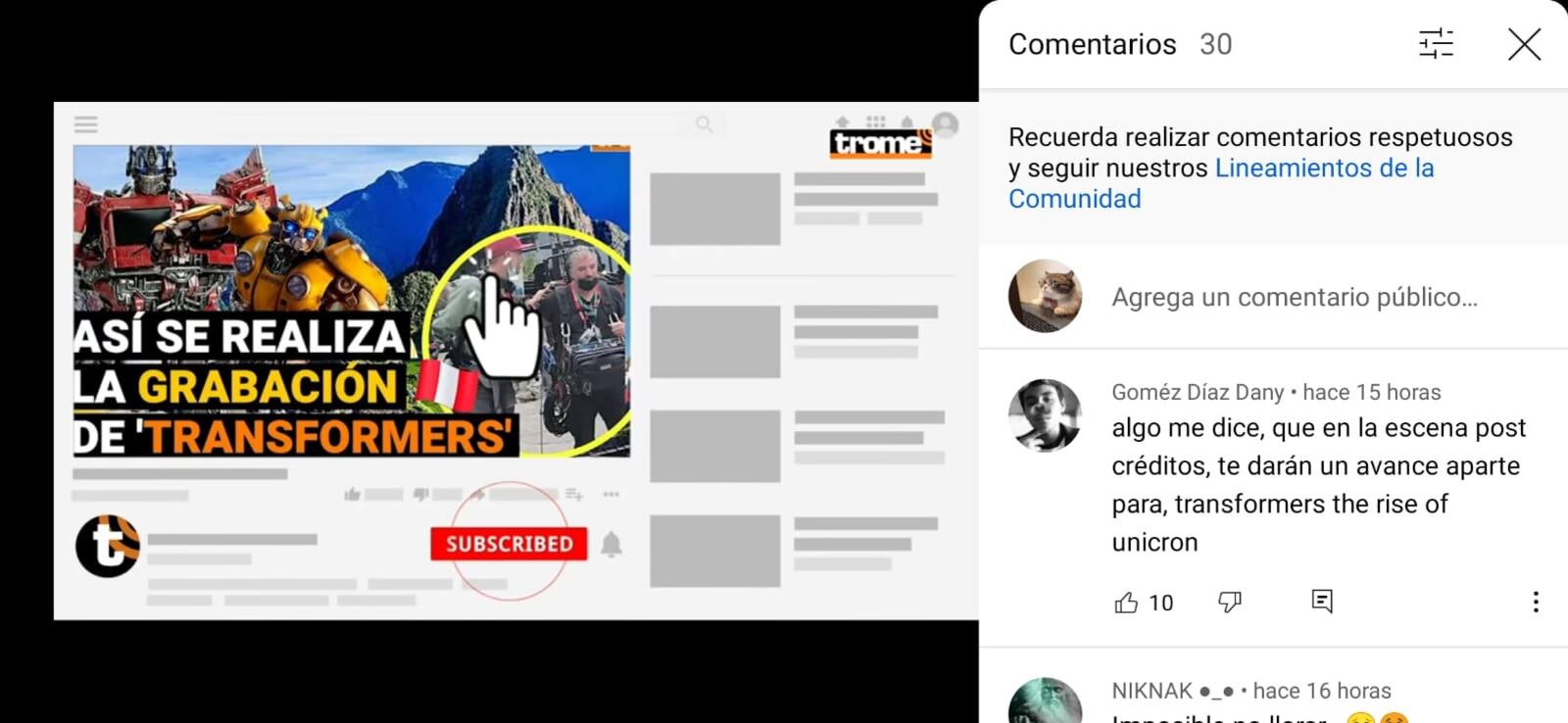 Cómo se ven los comentarios de forma horizontal en Youtube. | Foto: Captura Trome