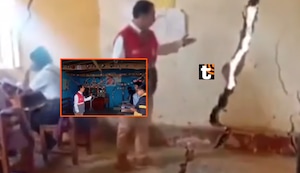 ¡Colegio a punto de colapsar! Escolares estudian en capilla de cementerio en Piura