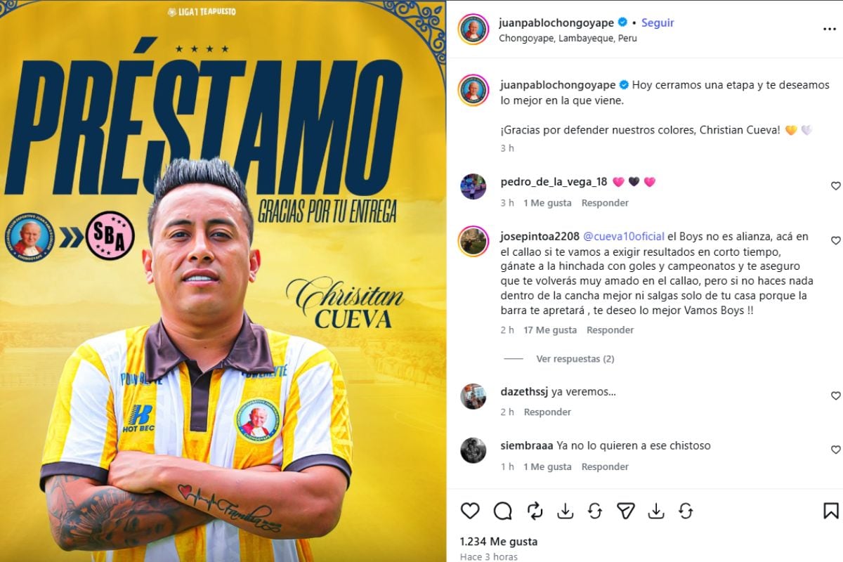 Club norteño deseó suerte a Christian Cueva en su nuevo club (Foto: @juanpablochongoyape)