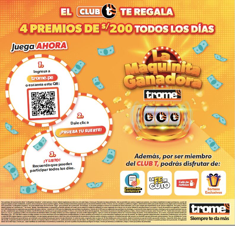 La Maquinita ganadora: Gana 4 premios de 200 soles todos los días