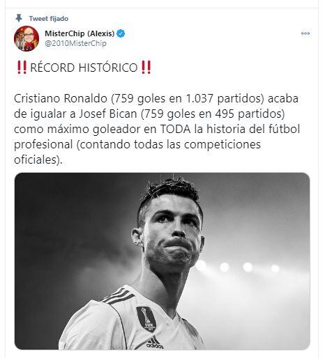 Mister Chip destacó en redes la hazaña de Cristiano Ronaldo.