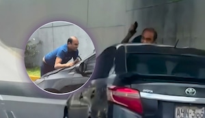 ¡Se lo llevó en el capó! Conductor tuvo furiosa reacción tras chocar en la Vía expresa de Javier Prado