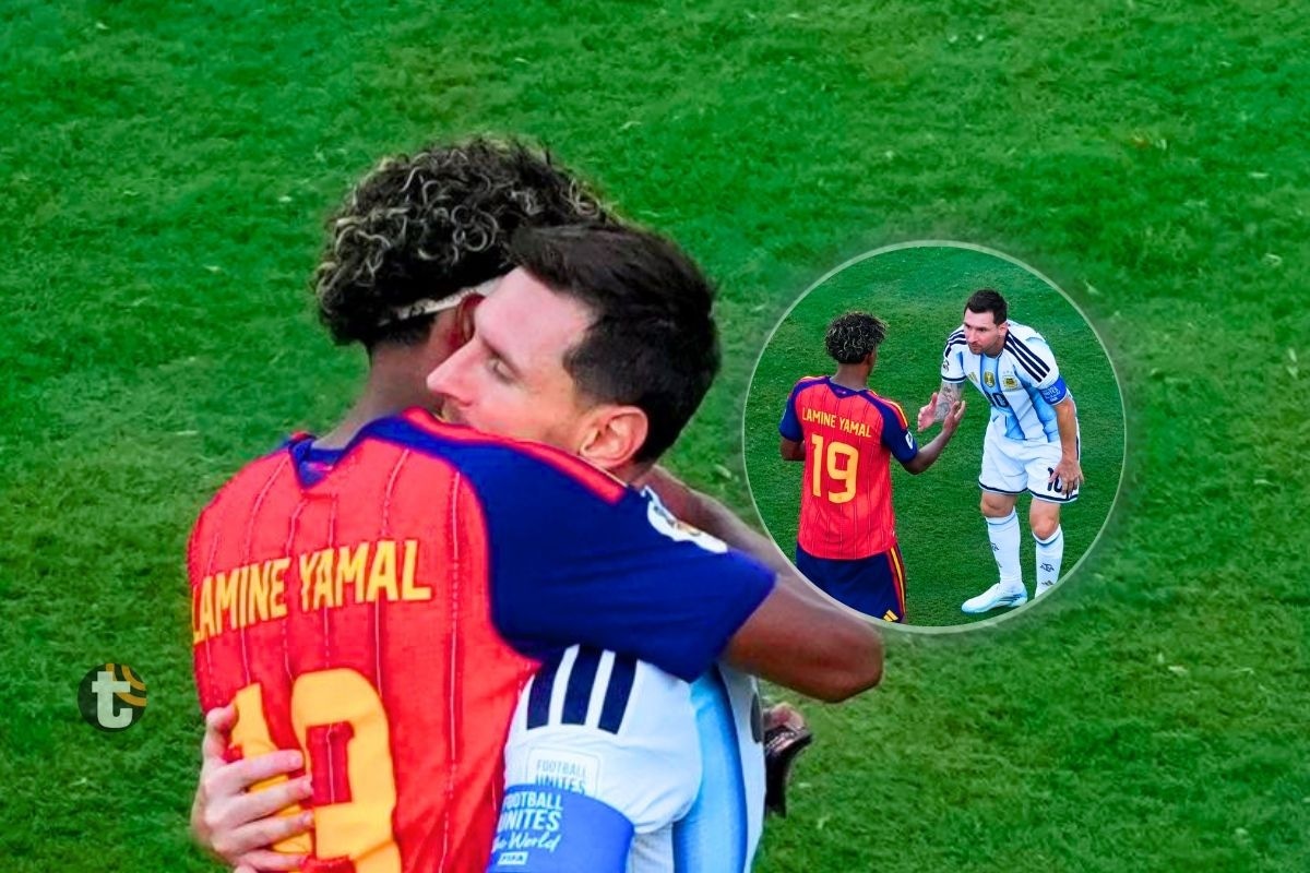 Lamine Yamal abraza a Lionel Messi tras sonar el pitazo final (Foto: AFP)