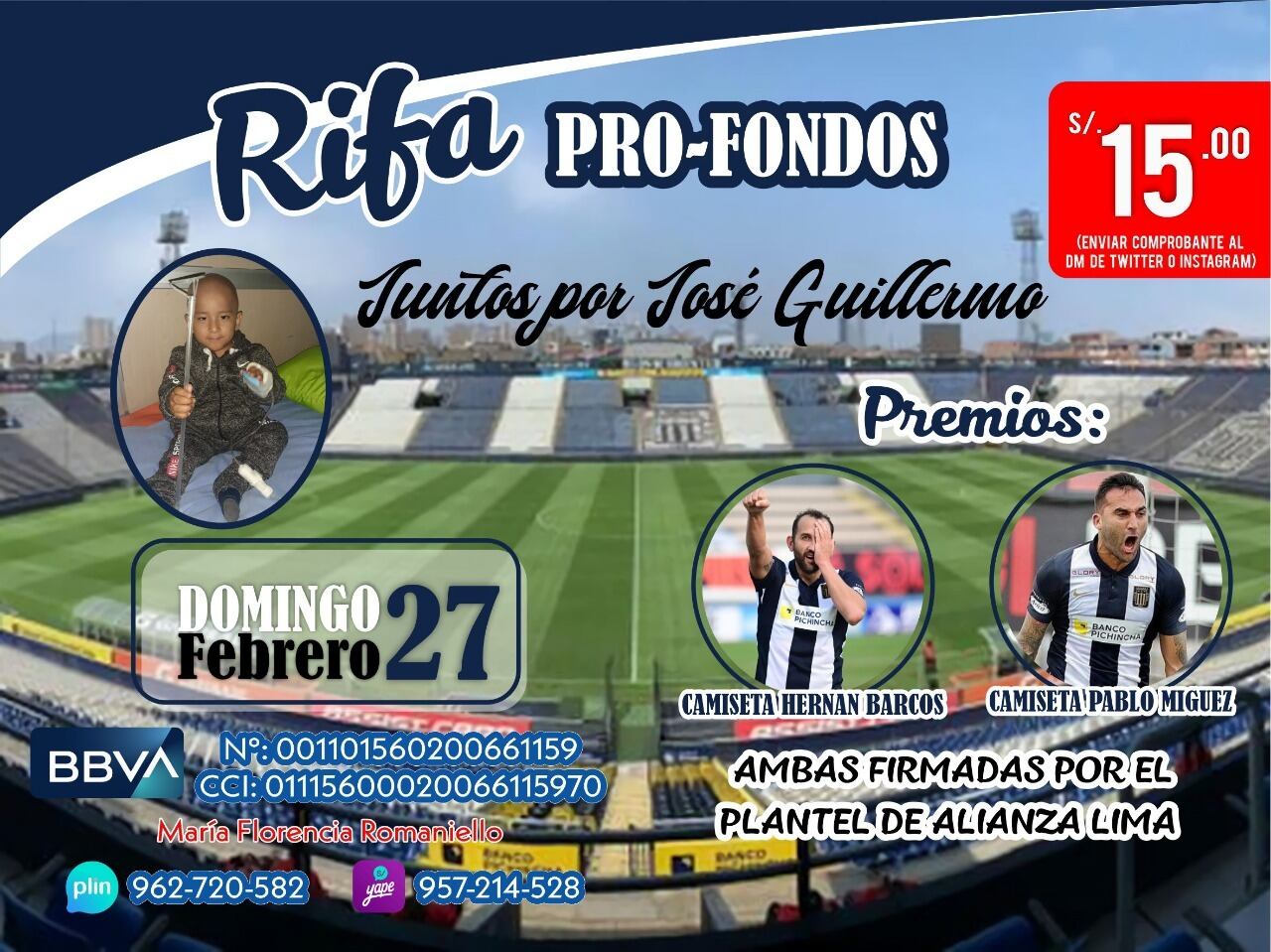 Hernán Barcos y Pablo Míguez se solidarizaron con un niño hincha de Universitario. Foto: Twitter.