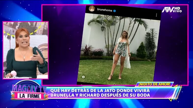 Brunella Horna posando en su nuevo hogar junto a Richard Acuña. (Foto: ATV).