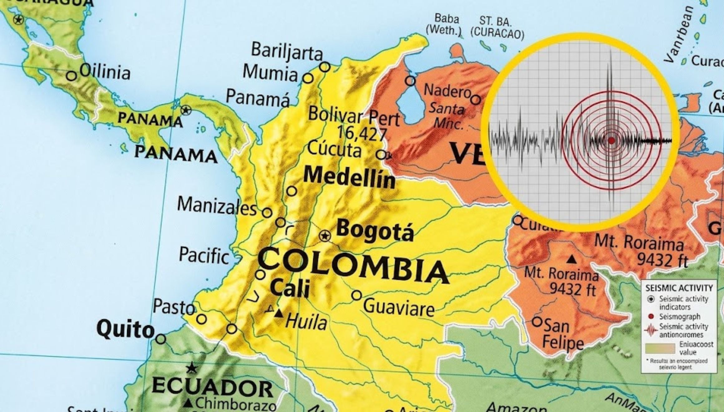 El terremoto de hoy 10 de agosto en Colombia, de magnitud 7,4 con epicentro en San José del Palmar (Chocó), se sintió con mayor fuerza en el occidente y centro del país. (Foto: Gemini AI)