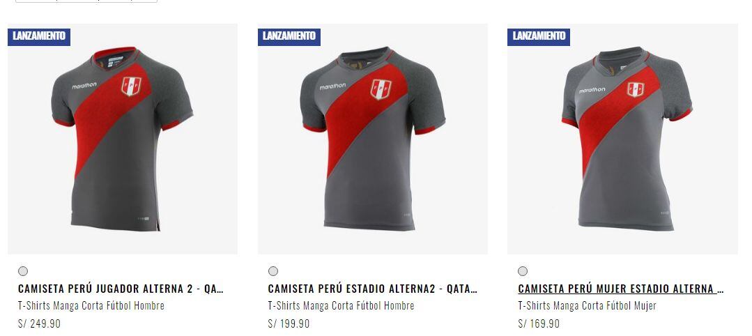 Los precios de la camiseta alterna de la selección peruana. (Foto: Marathon)