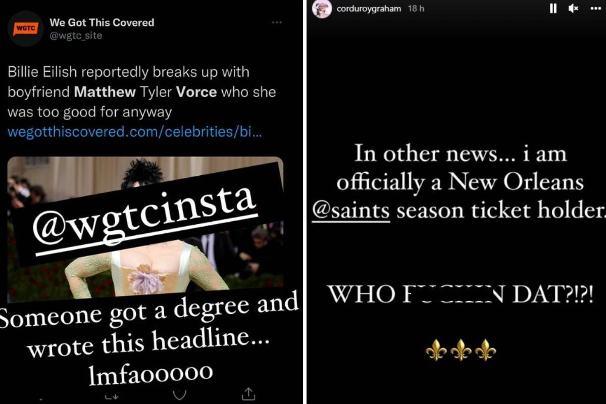 Matthew Tyler Vorce confirmó el fin de la relación con Billie Eilish en sus historias de Instagram, además pidió que cesen los rumores de infidelidad.| Foto: @corduroygraham