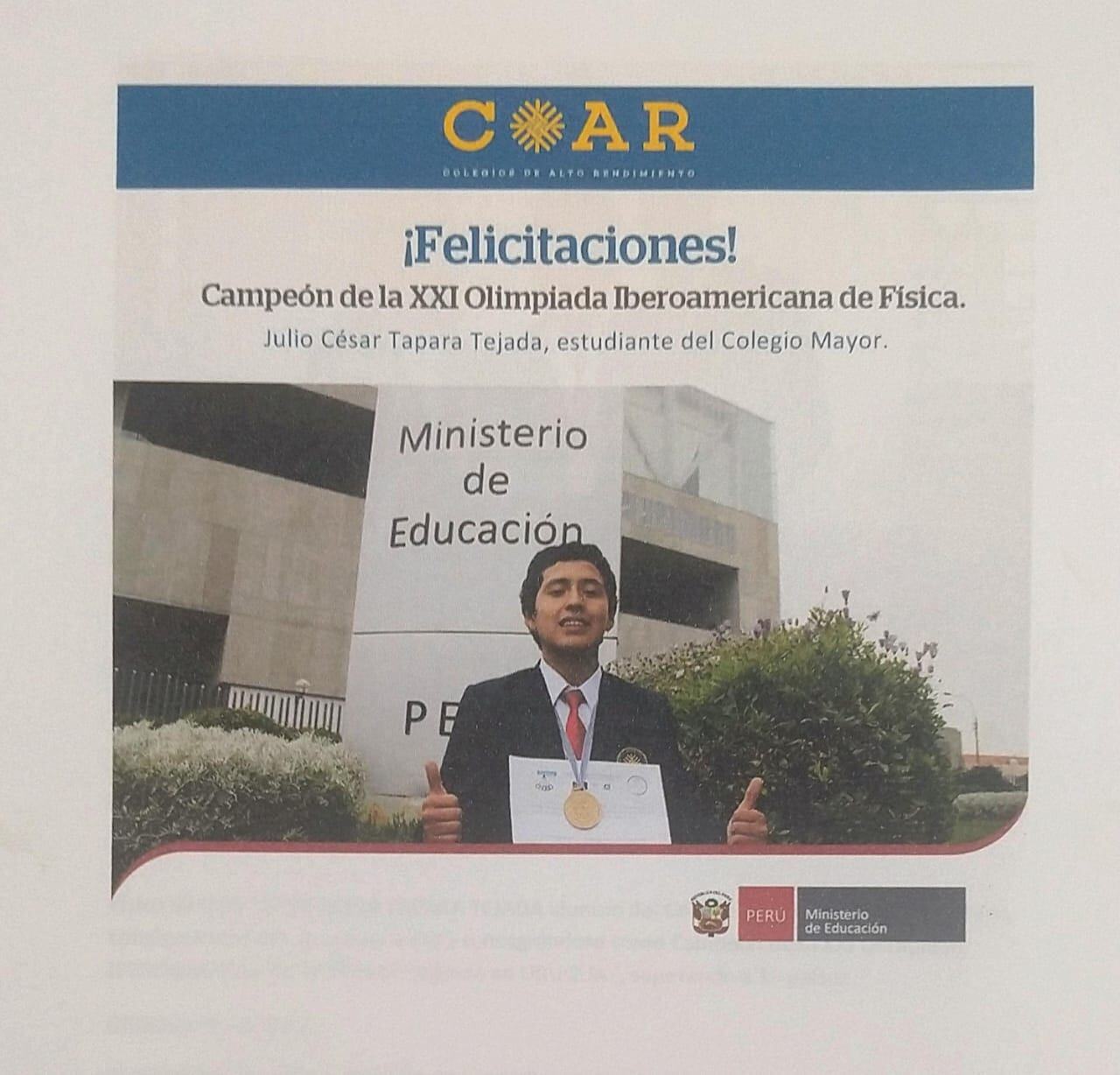 Julio Tapada cuando ganó la XXI Olimpiada Iberoamericana de Física. (Foto: Sonia Tapara)