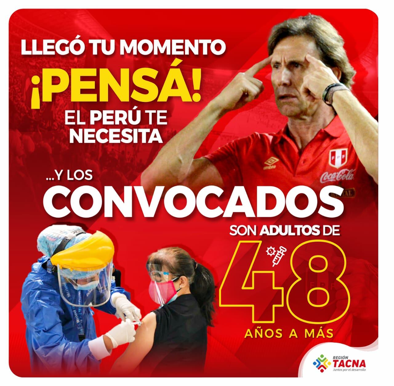 Afiche promocional de la Diresa Tacna para exhortar a la población a vacunarse.