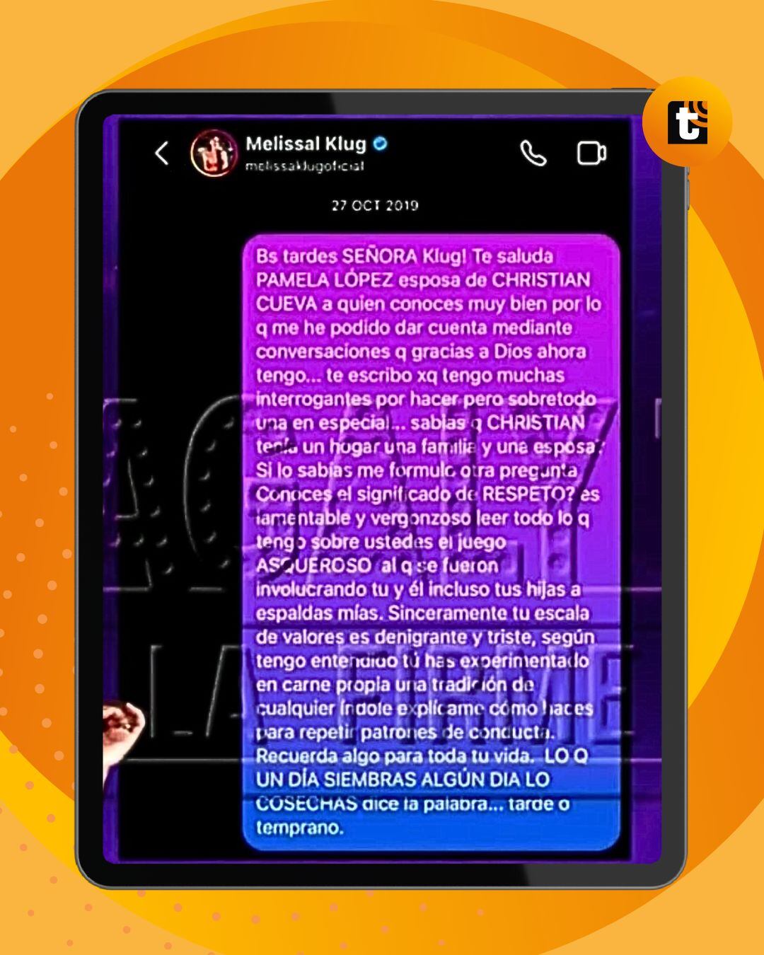 Los chats de Pamela López con Melissa Klug