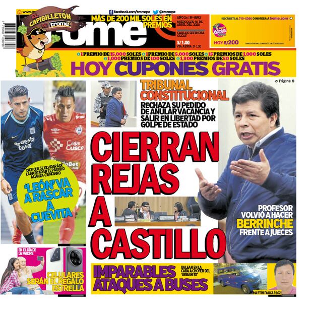 Portada Trome miércoles 30 de abril del 2025