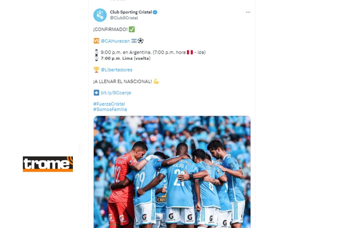 Equipo celeste compartió en sus redes modificación en Copa Libertadores (Foto: @clubscristal)