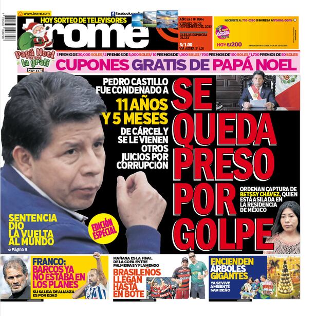 Portada Trome viernes 28 de noviembre de 2025